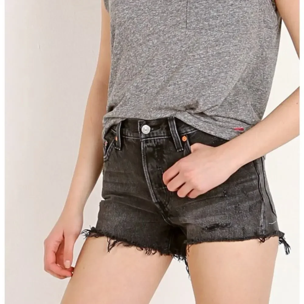 Levi’s 501 Trashed Black Denim Button Front Cut Offs